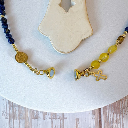 Navy Blue Lapis lazuli with Yellow Agate Magnetic Rosary Bracelet