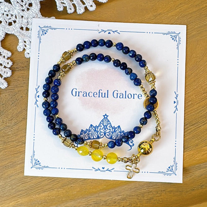 Navy Blue Lapis lazuli with Yellow Agate Magnetic Rosary Bracelet