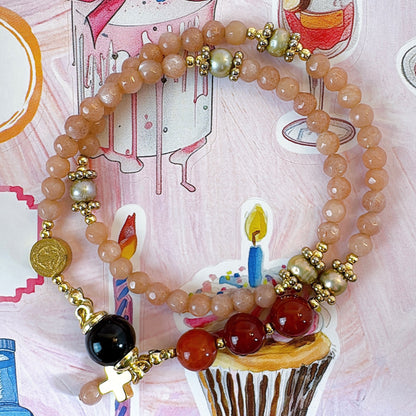 Sunstone with Agate Magnetic Rosary Bracelet