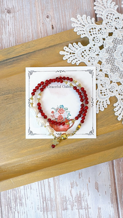 Red Turquoise with Freshwater Pearls Magnetic Rosary Bracelet