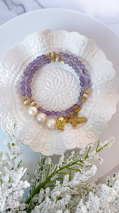 Violet Amethyst with Pearl Magnetic Rosary