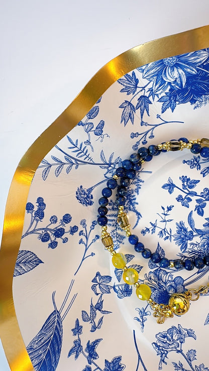 Navy Blue Lapis lazuli with Yellow Agate Magnetic Rosary Bracelet