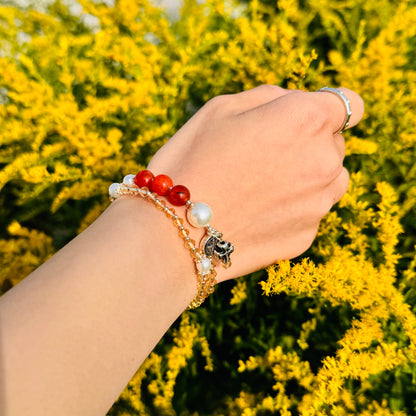 Clear Orange Crystal with Red Agate Rosary Bracelet