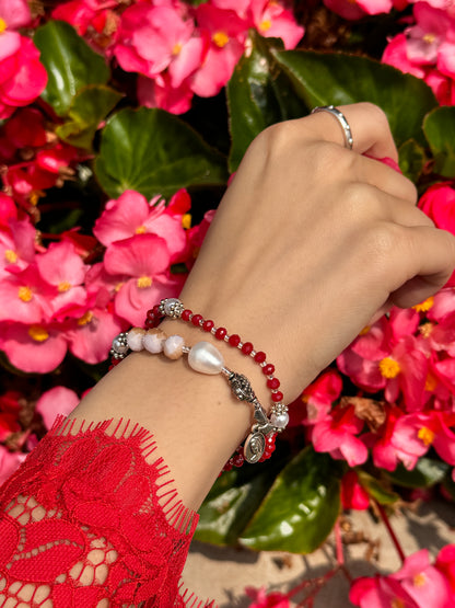 Red Crystal with Light Purple Rosary Bracelet