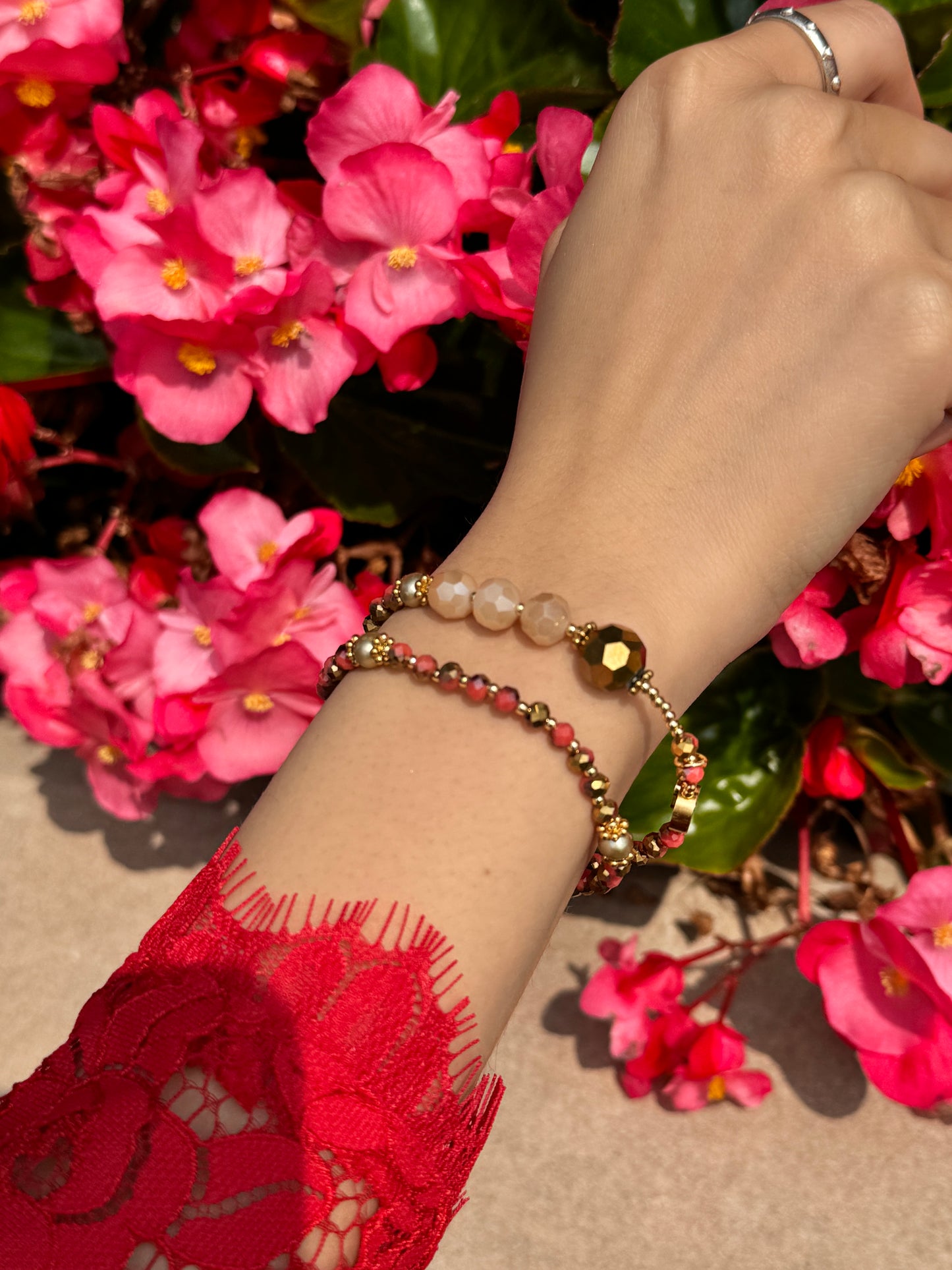 Golden Orange Crystal with Beige Crystal Rosary Bracelet