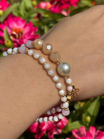 Marble Beads with Pink Beige Rosary Bracelet