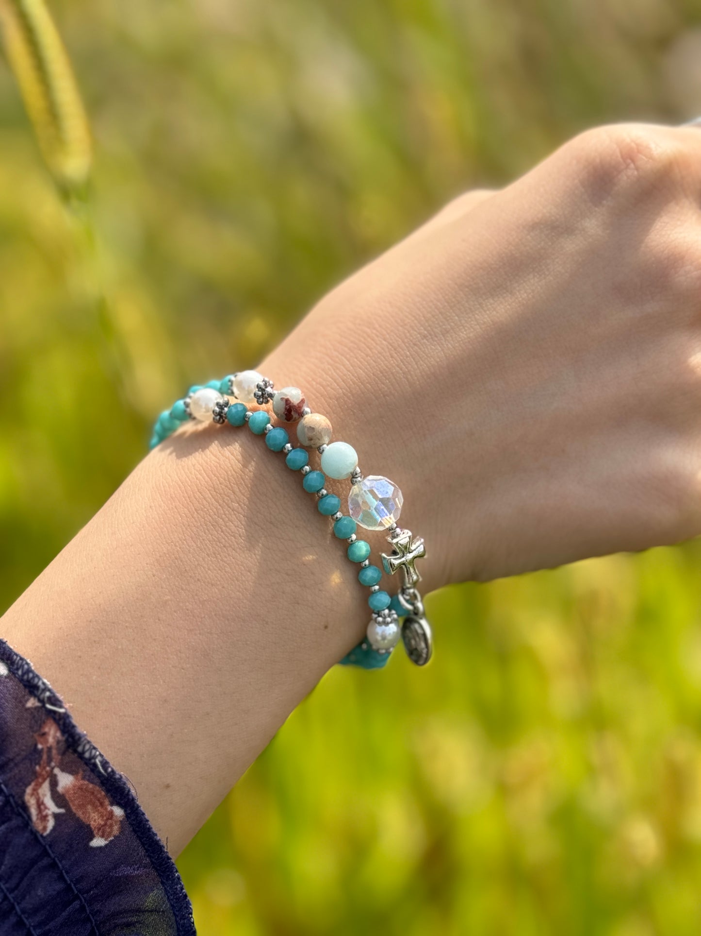 Turquoise Crystal Rosary Bracelet