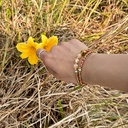 Golden Orange Crystal with Beige Crystal Rosary Bracelet