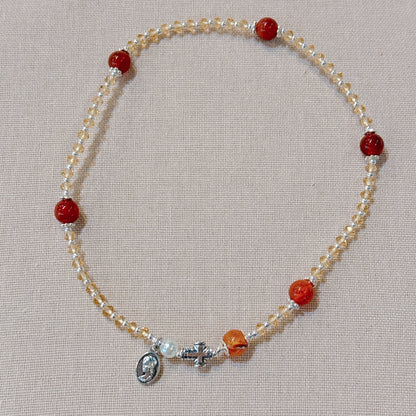 Clear Orange with Dark Orange Agate Rosary Bracelet