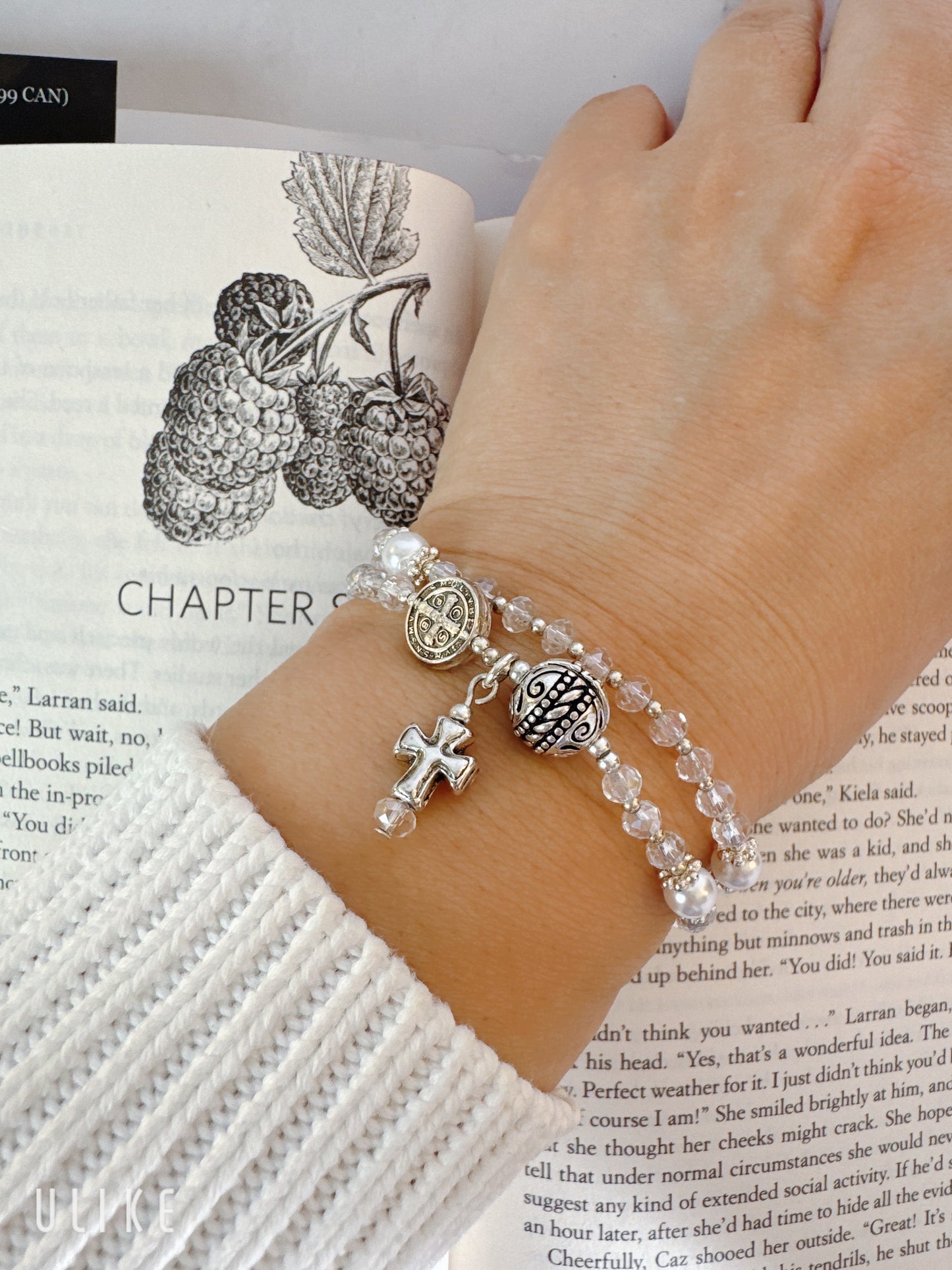 Clear Crystal  Silver Tone Rosary Bracelet