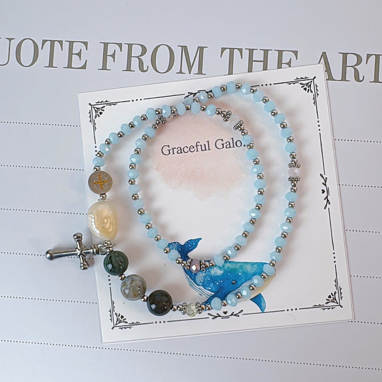 Sky blue Crystal with Multi Jasper Rosary Bracelet