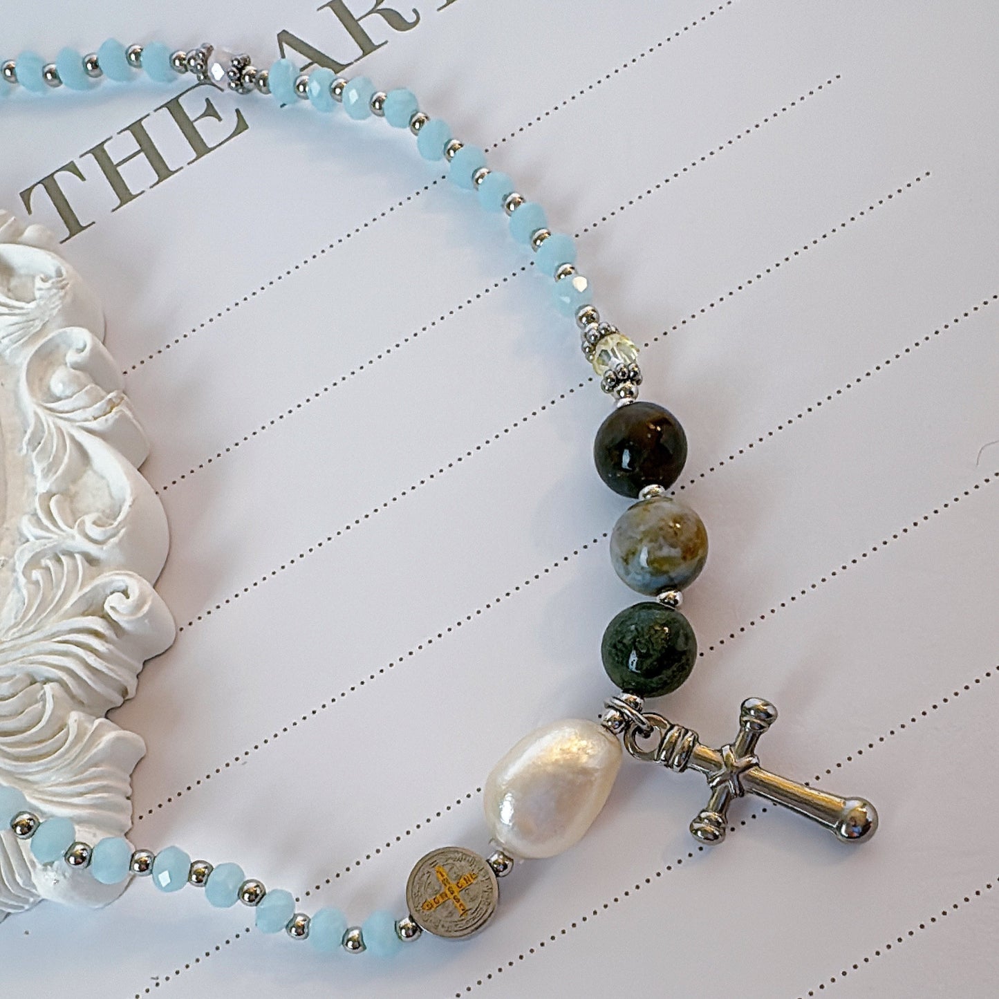 Sky blue Crystal with Multi Jasper Rosary Bracelet