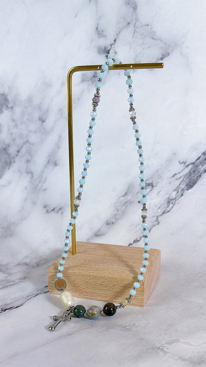 Sky blue Crystal with Multi Jasper Rosary Bracelet