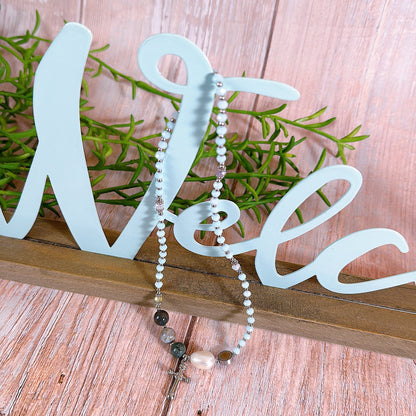 Sky blue Crystal with Multi Jasper Rosary Bracelet