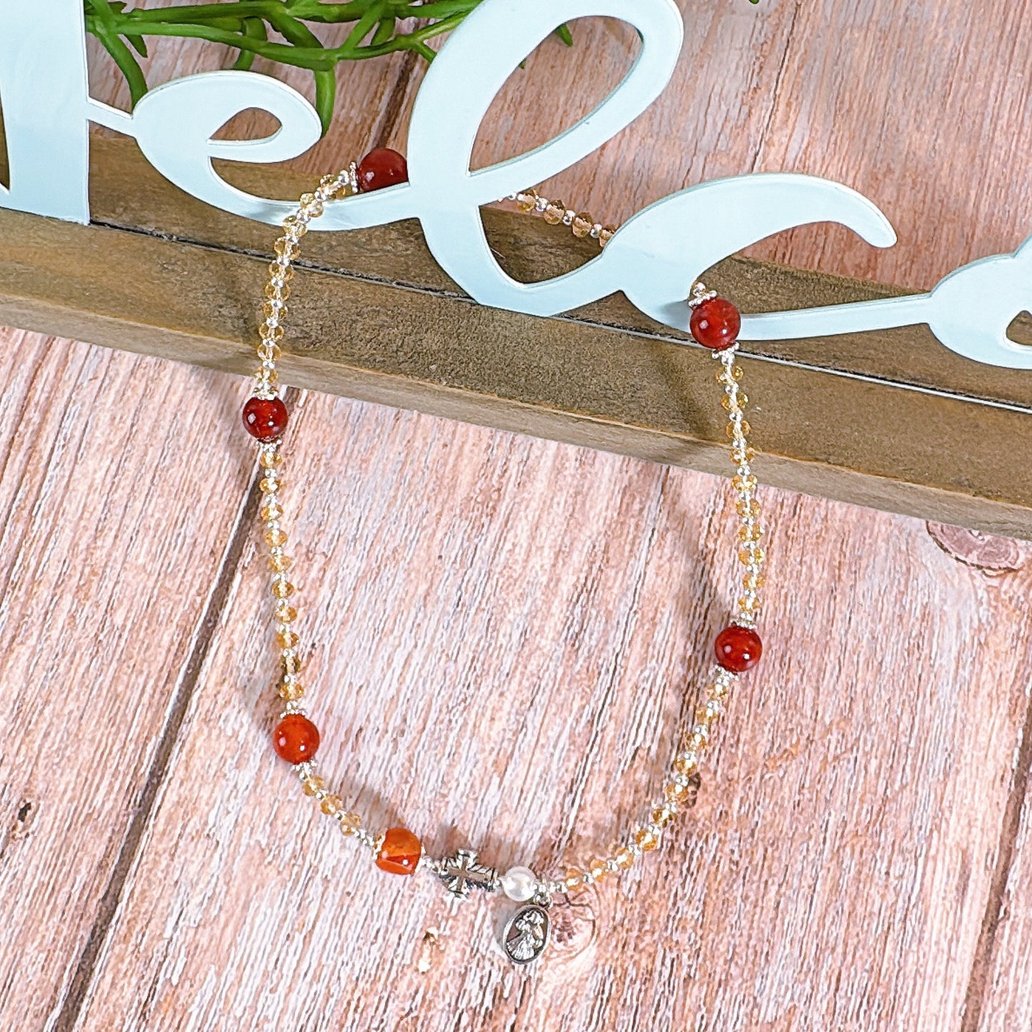 Clear Orange with Dark Orange Agate Rosary Bracelet