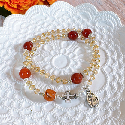 Clear Orange with Dark Orange Agate Rosary Bracelet