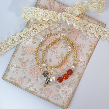 Clear Orange Crystal with Red Agate Rosary Bracelet