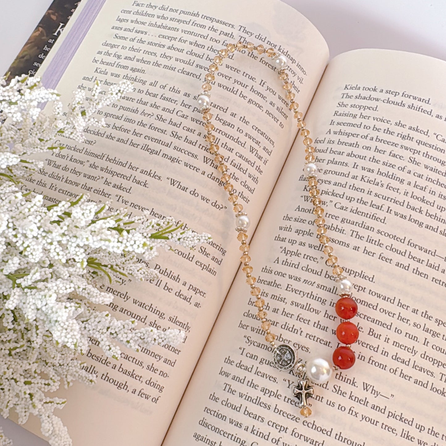 Clear Orange Crystal with Red Agate Rosary Bracelet