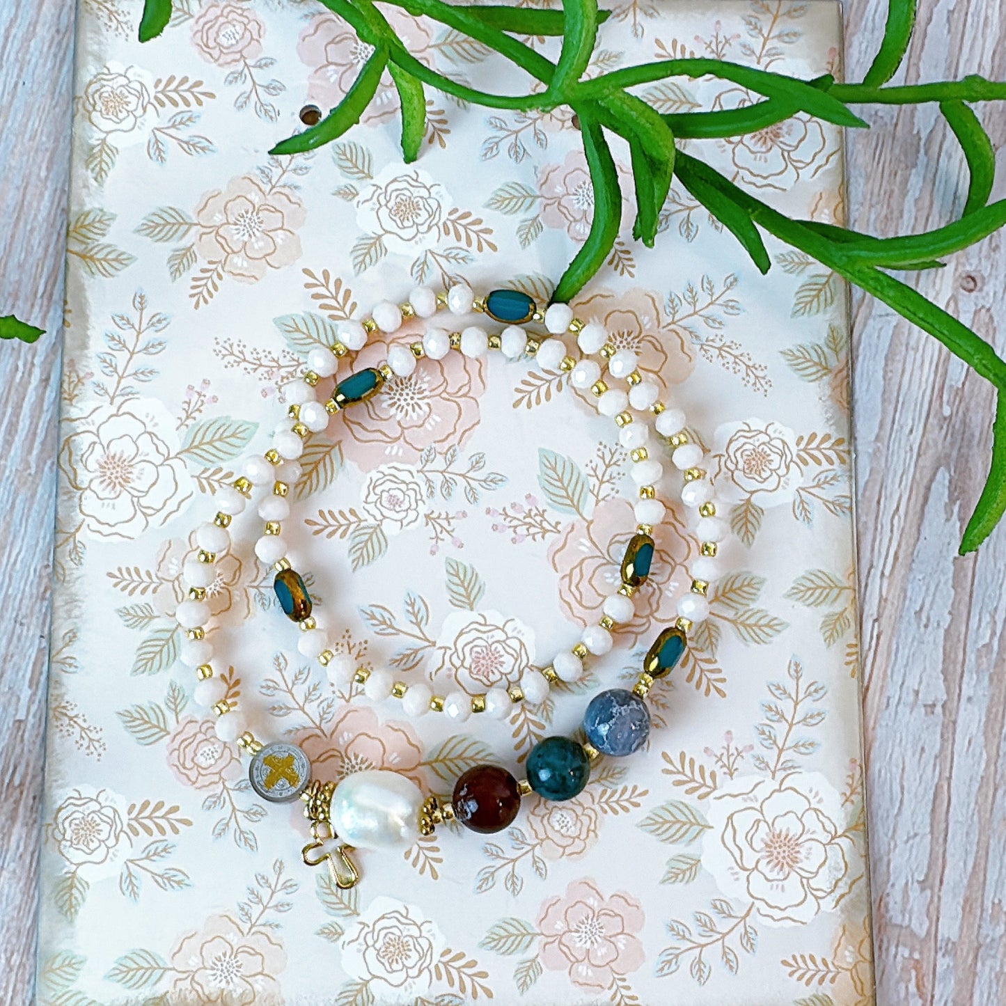 Cream Crystal with Multi Quartz Rosary Bracelet