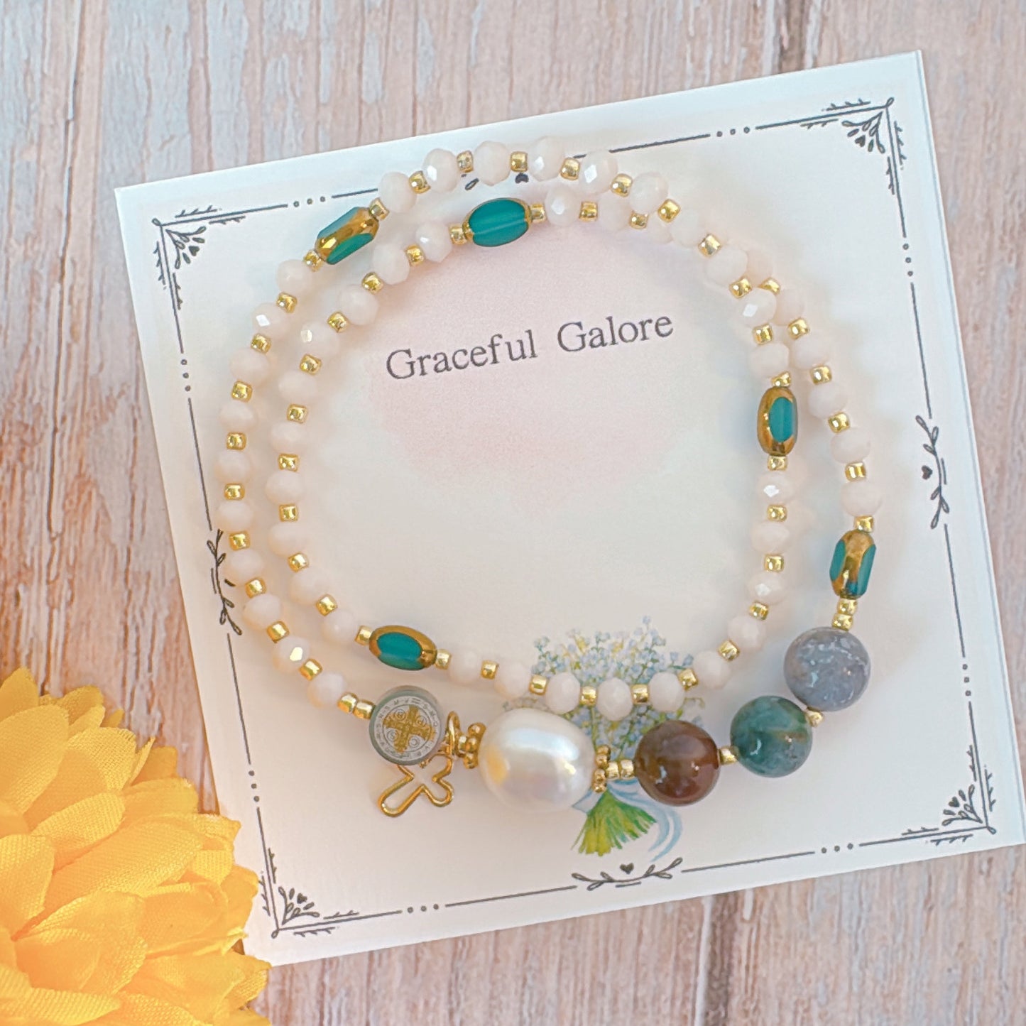 Cream Crystal with Multi Quartz Rosary Bracelet