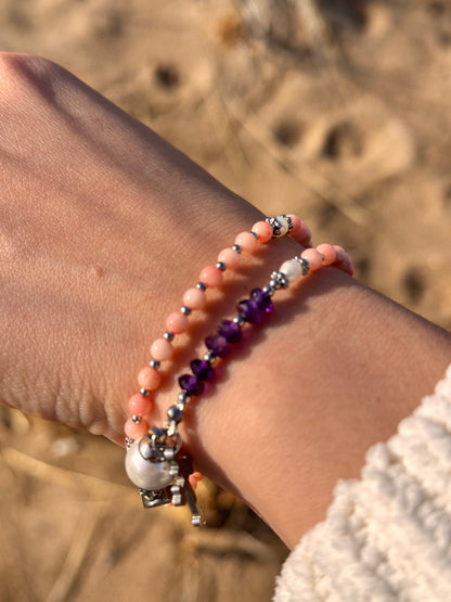 Pink Coral with Amethyst Magnetic Rosary Bracelet