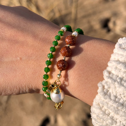 Jade Crystal with Gold Stone Magnetic Rosary Bracelet