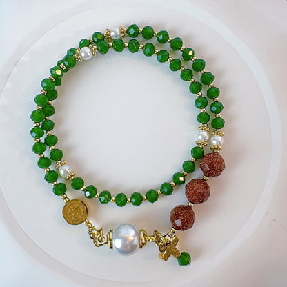 Jade Crystal with Gold Stone Magnetic Rosary Bracelet