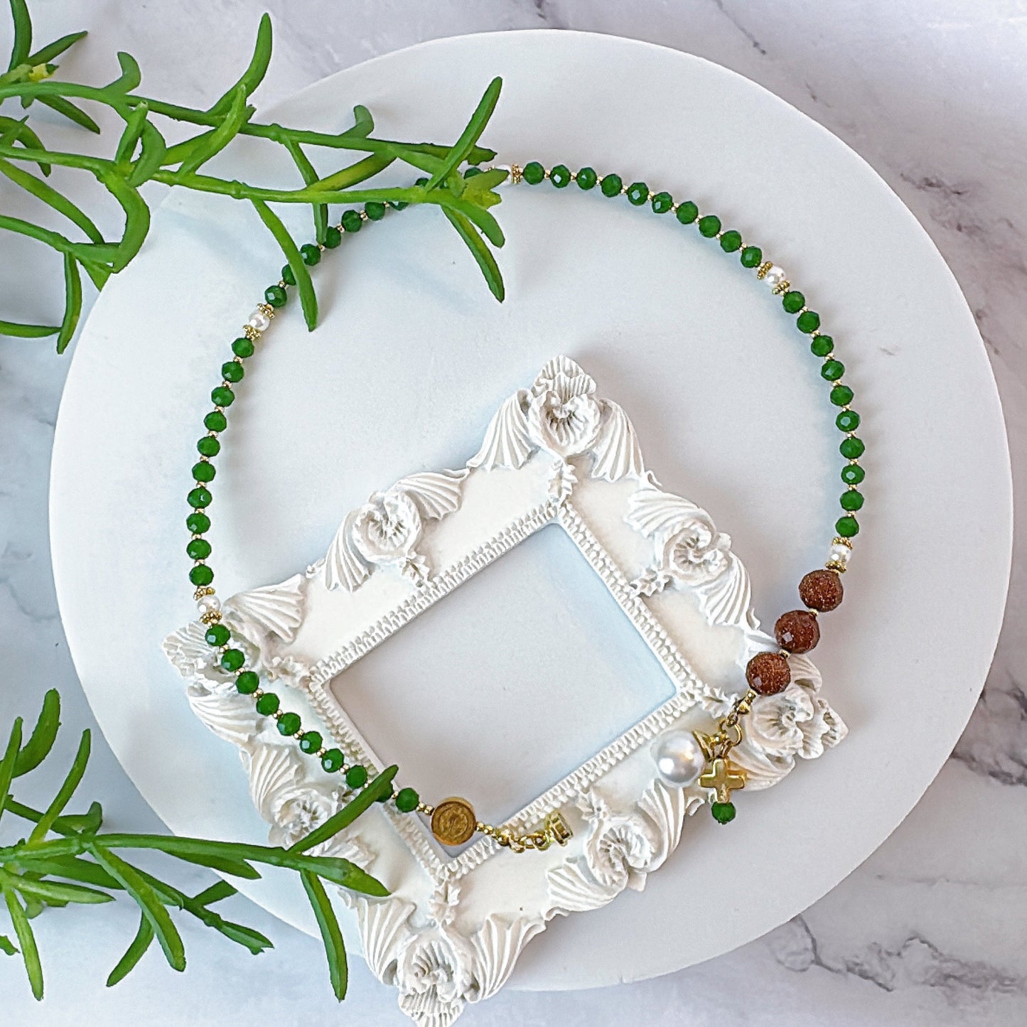 Jade Crystal with Gold Stone Magnetic Rosary Bracelet