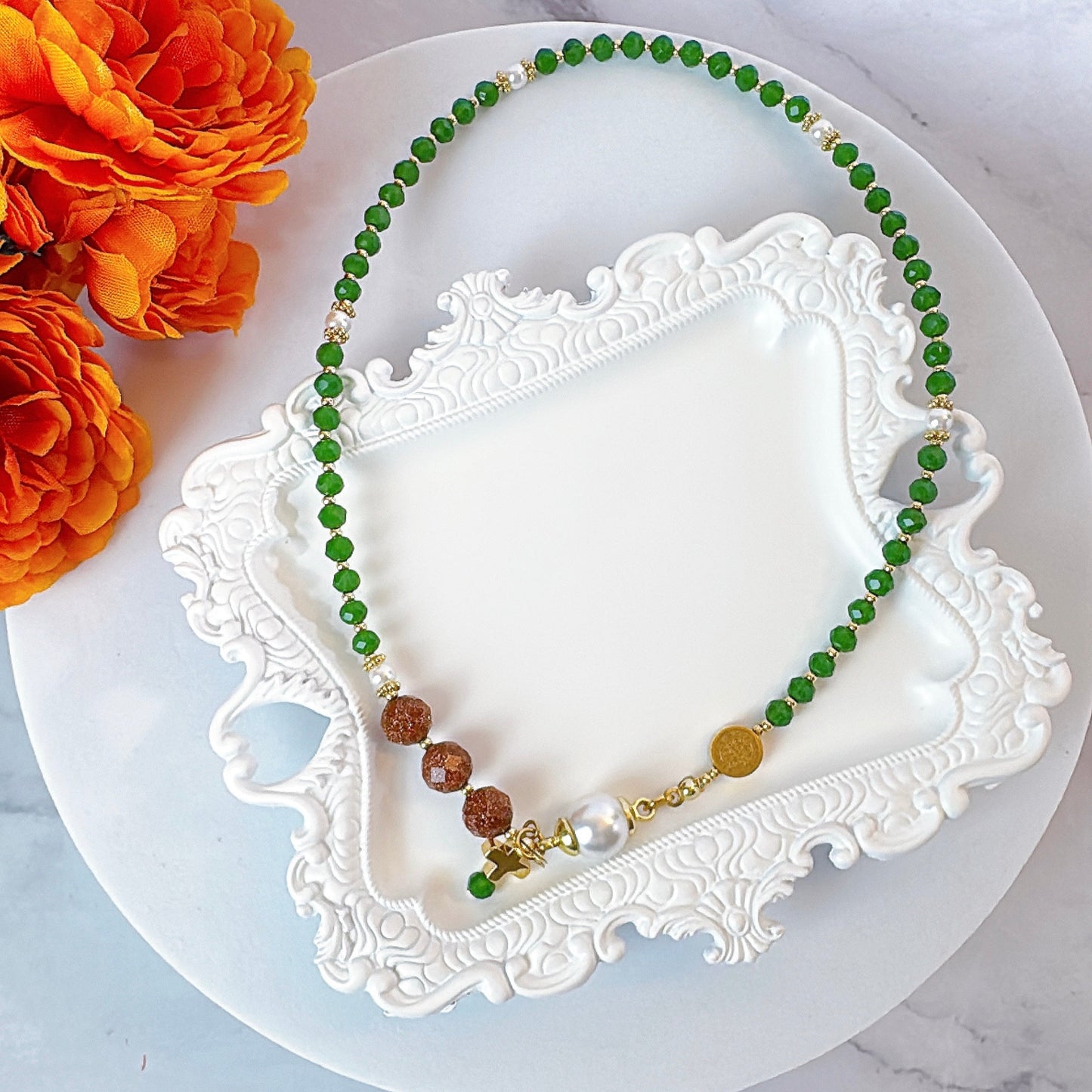 Jade Crystal with Gold Stone Magnetic Rosary Bracelet