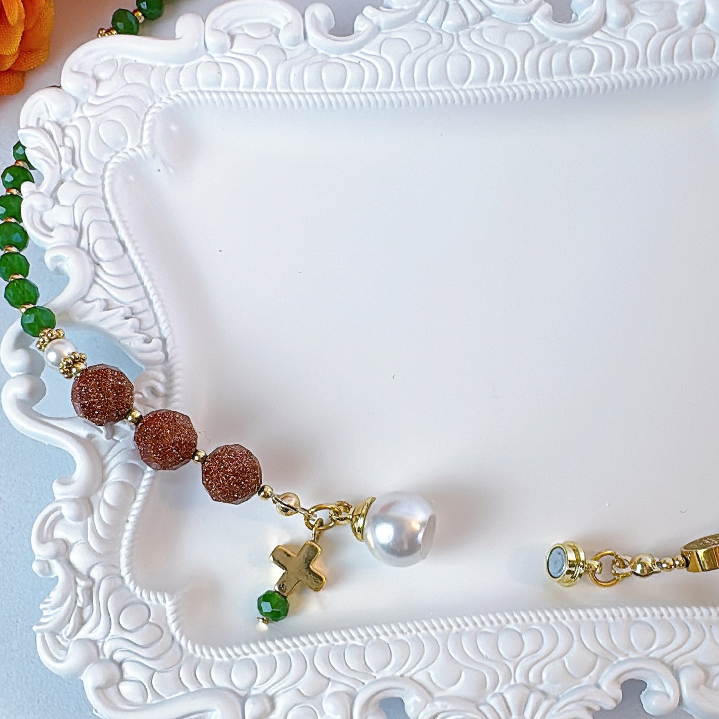 Jade Crystal with Gold Stone Magnetic Rosary Bracelet