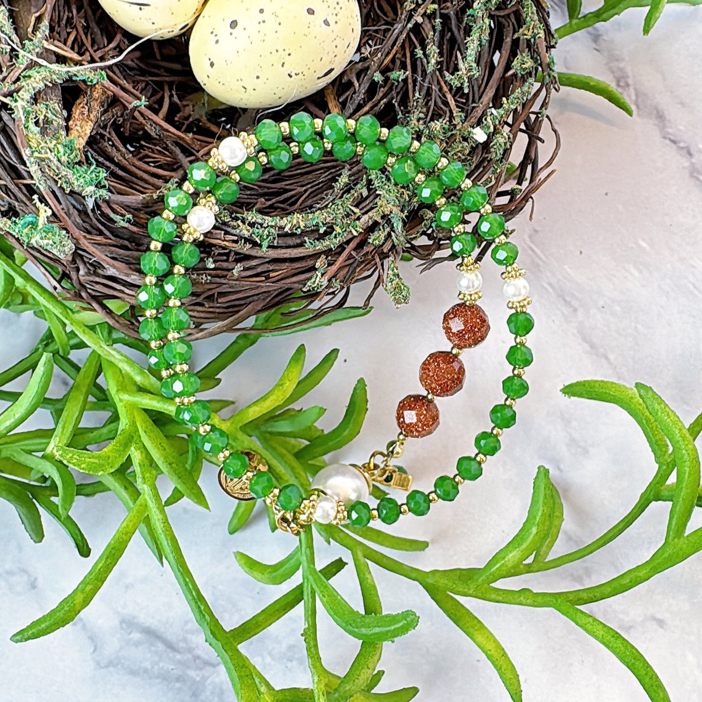 Jade Crystal with Gold Stone Magnetic Rosary Bracelet