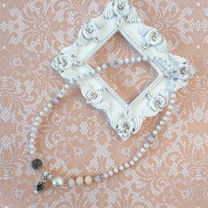 White AB Crystal with Light Peach Rosary Bracelet