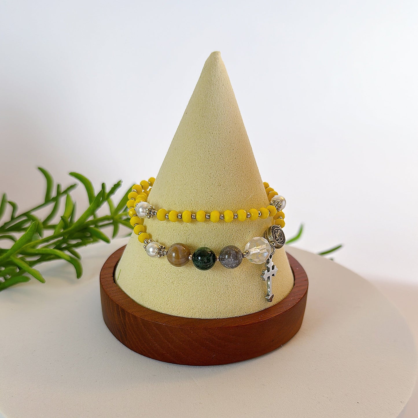 Yellow Opaque Crystal with Multi Jasper Rosary Bracelet