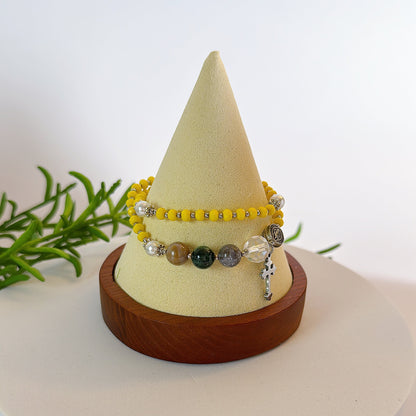 Yellow Opaque Crystal with Multi Jasper Rosary Bracelet