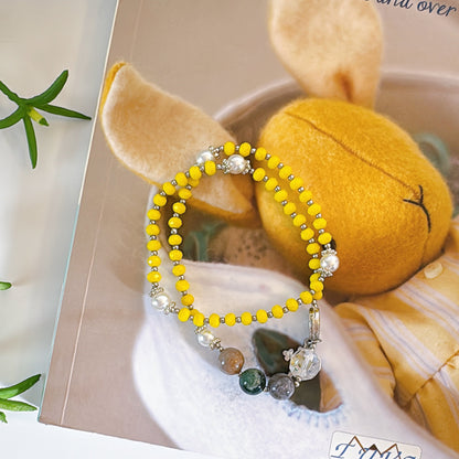 Yellow Opaque Crystal with Multi Jasper Rosary Bracelet