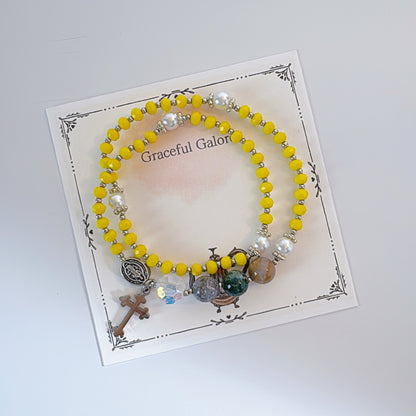 Yellow Opaque Crystal with Multi Jasper Rosary Bracelet