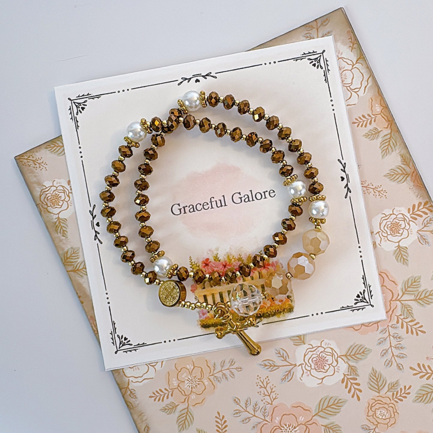 Metallic Brown Crystal Serenity Rosary Bracelet