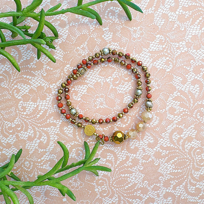 Golden Orange Crystal with Beige Crystal Rosary Bracelet