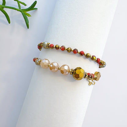 Golden Orange Crystal with Beige Crystal Rosary Bracelet