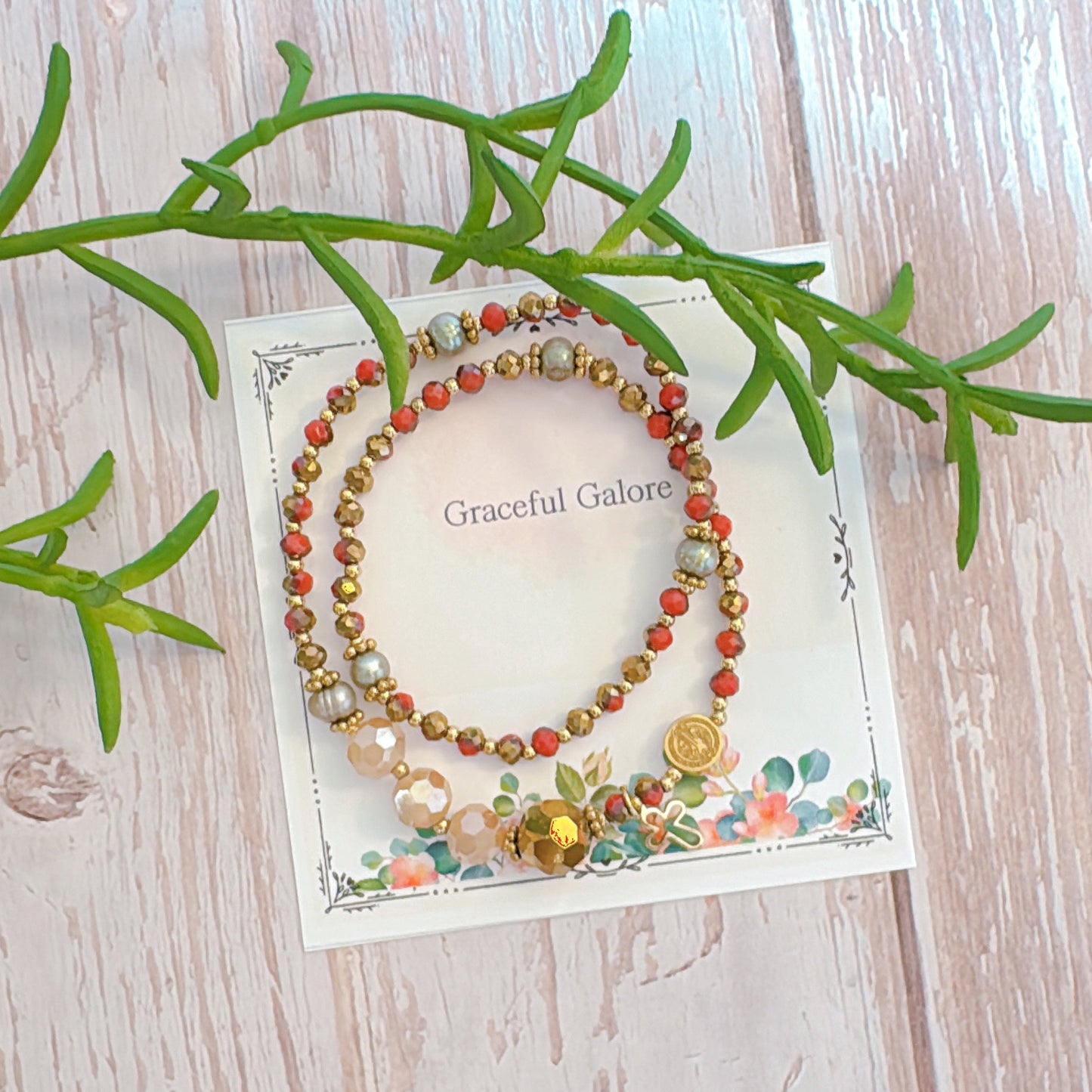 Golden Orange Crystal with Beige Crystal Rosary Bracelet