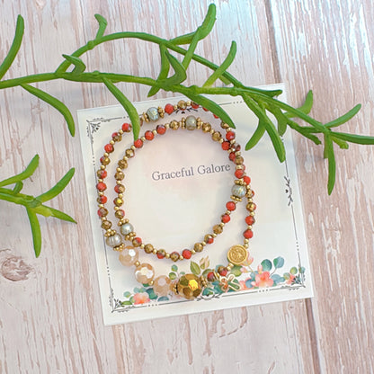 Golden Orange Crystal with Beige Crystal Rosary Bracelet