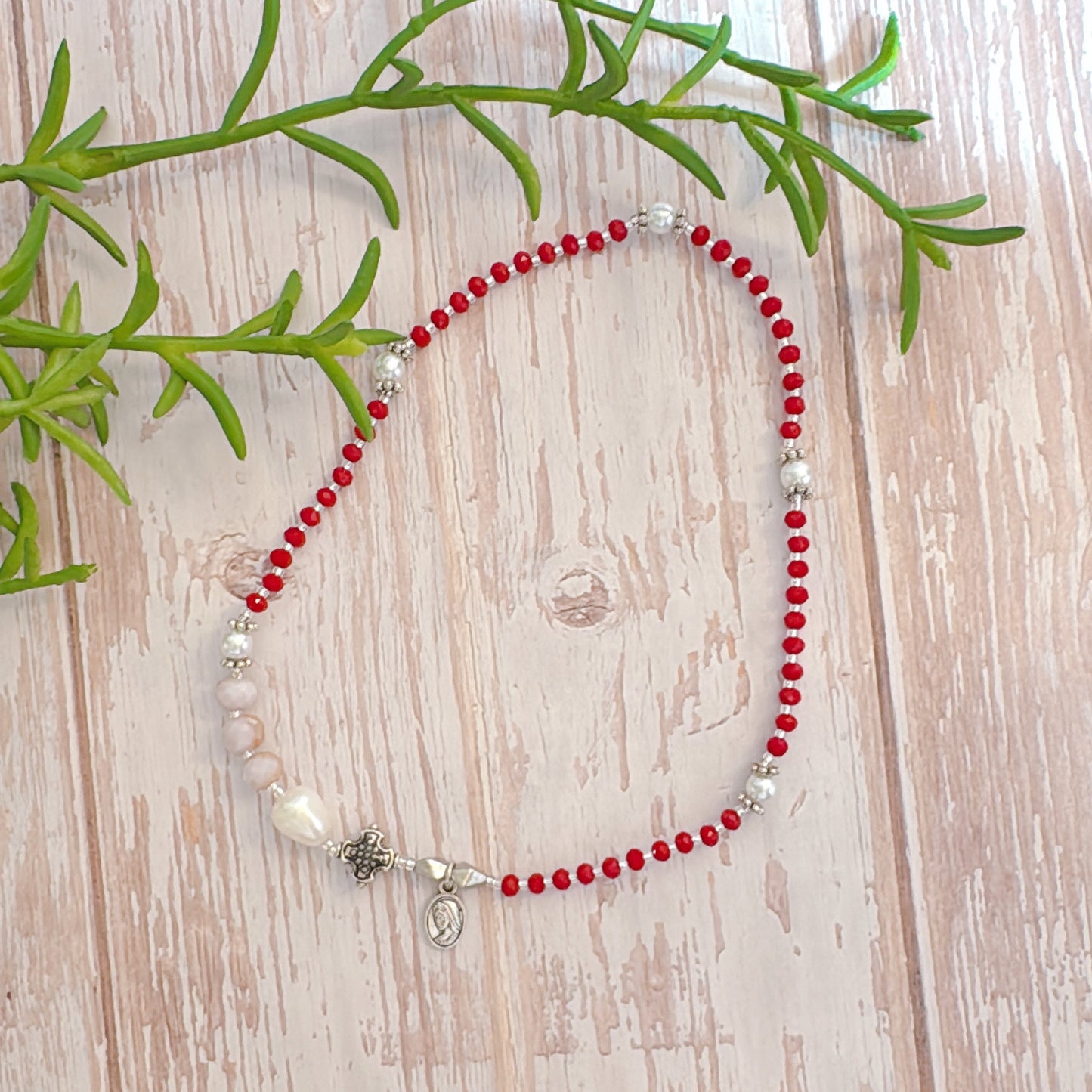 Red Crystal with Light Purple Rosary Bracelet