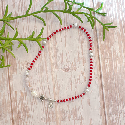 Red Crystal with Light Purple Rosary Bracelet