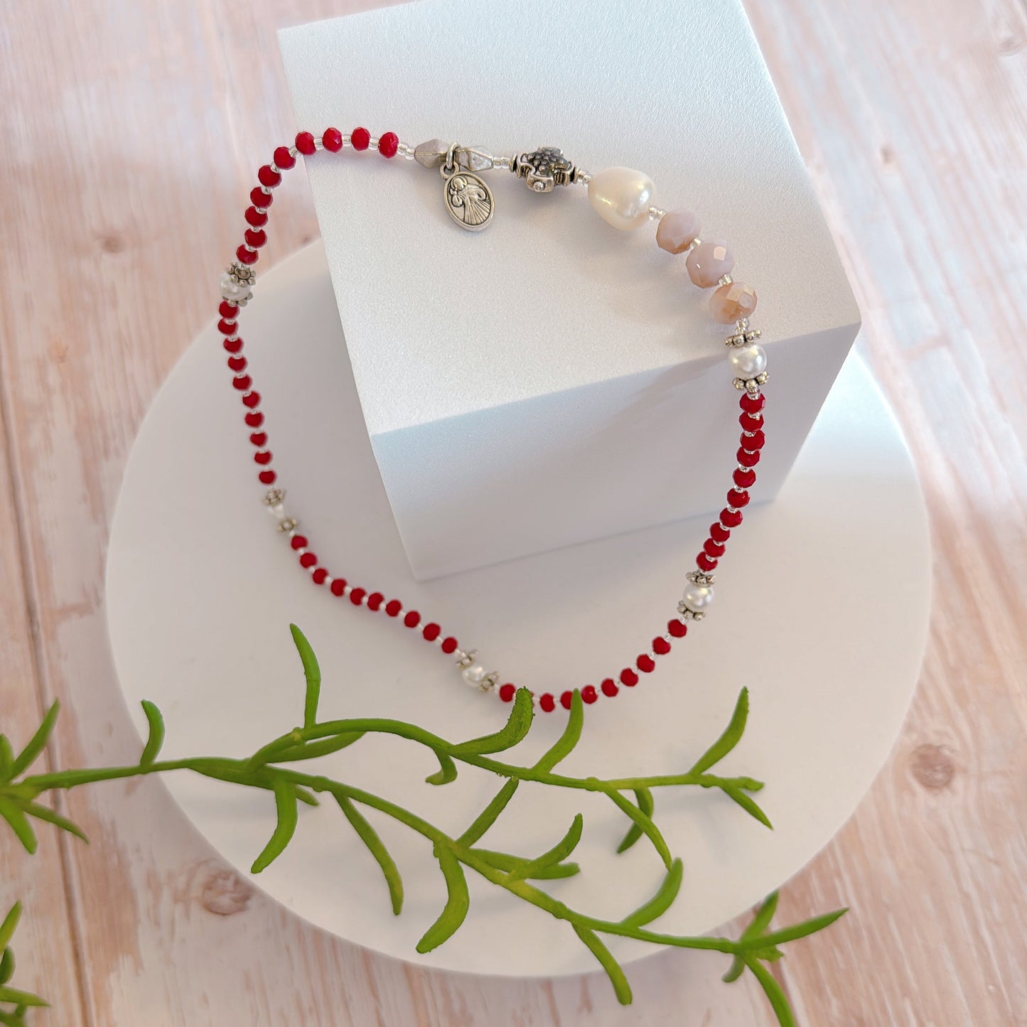 Red Crystal with Light Purple Rosary Bracelet