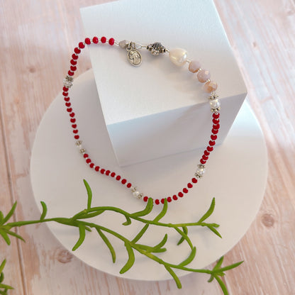 Red Crystal with Light Purple Rosary Bracelet