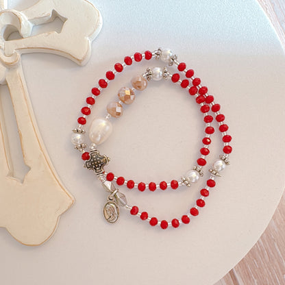 Red Crystal with Light Purple Rosary Bracelet