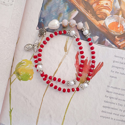 Red Crystal with Light Purple Rosary Bracelet