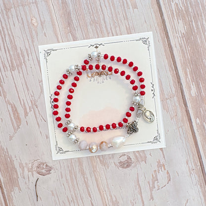 Red Crystal with Light Purple Rosary Bracelet