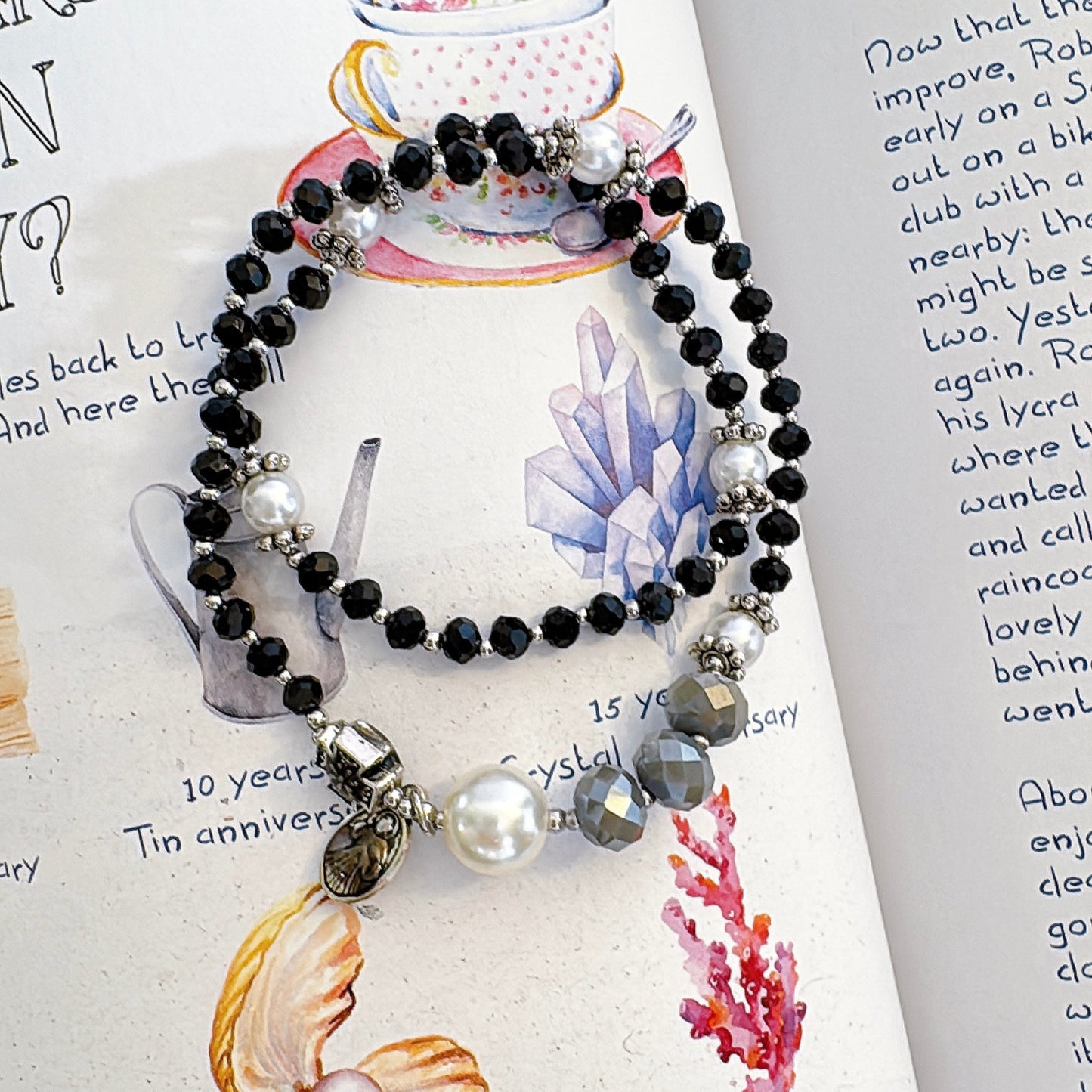 Black Crystal with Grey Opaque Crystal Rosary Bracelet