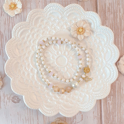 Marble Beads with Pink Beige Rosary Bracelet